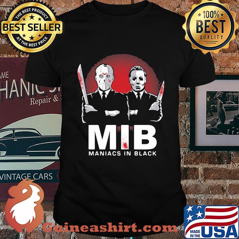 Halloween jason voorhees and michael myers mib maniacs in black shirt