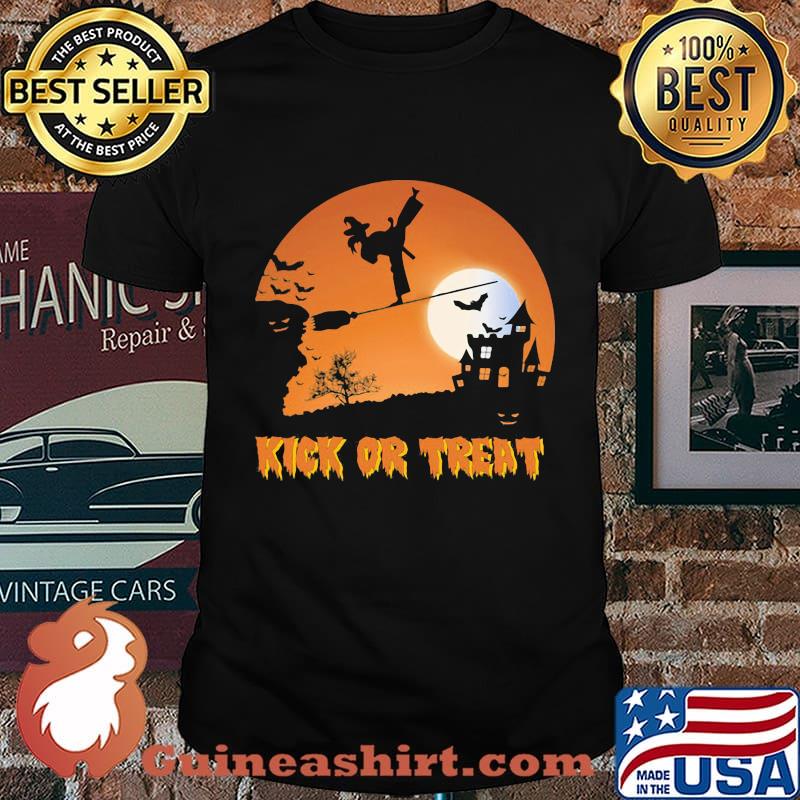 Halloween karate witch kick or treat moon night shirt