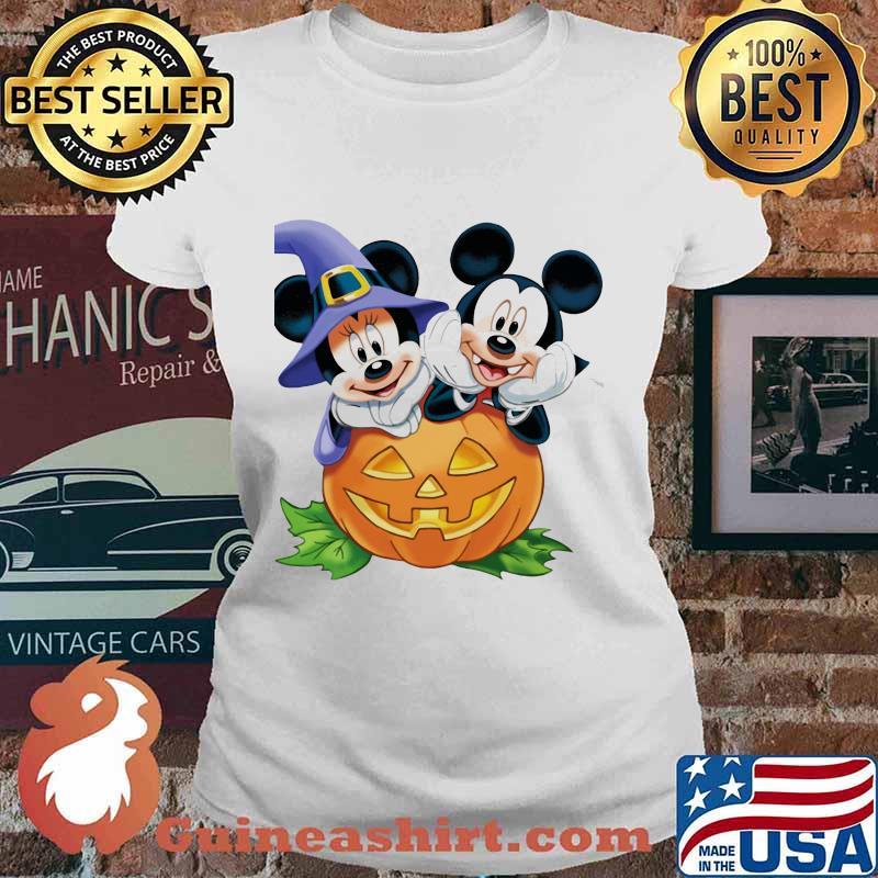 Halloween mickey mouse and minnie mouse witch pumpkin s Ladies tee