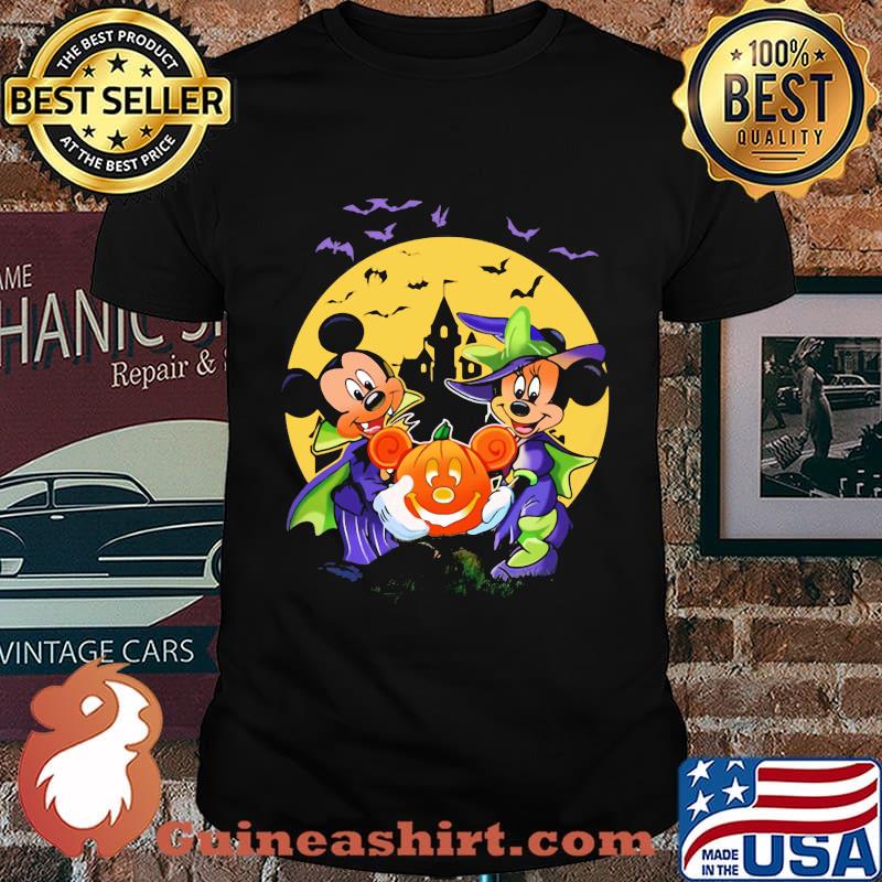 Halloween minnie mouse witch and mickey mouse pumpkin moon shirt