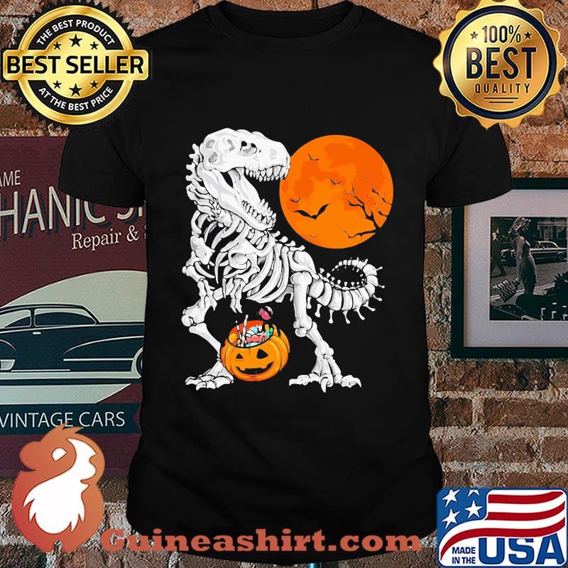 Halloween skeleton dinosaur pumpkin moon shirt