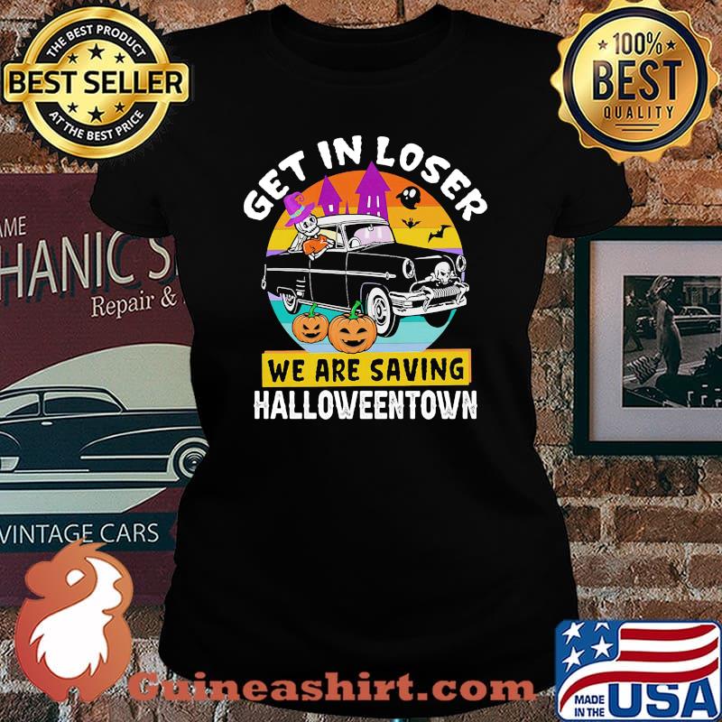 Halloween skeleton driving car get in loser we're saving halloweentown vintage retro s Laides tee