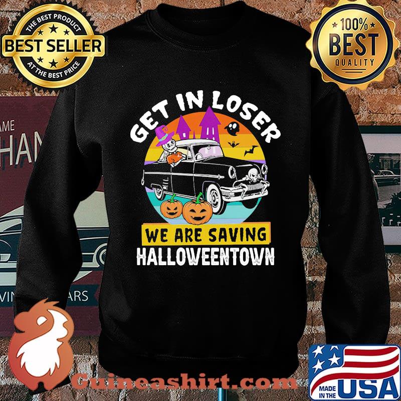 Halloween skeleton driving car get in loser we're saving halloweentown vintage retro s Sweater
