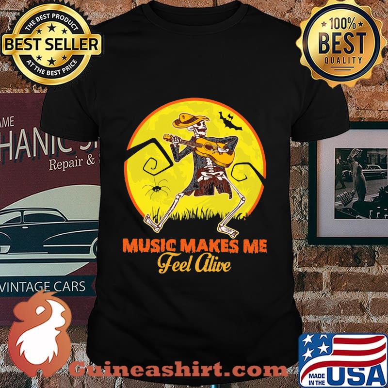 Halloween skeleton music makes me feel alive moon shirt