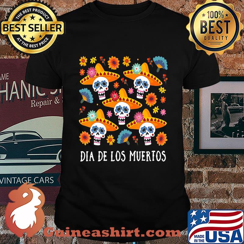 Halloween sugar skull dia de los muertos flowers shirt