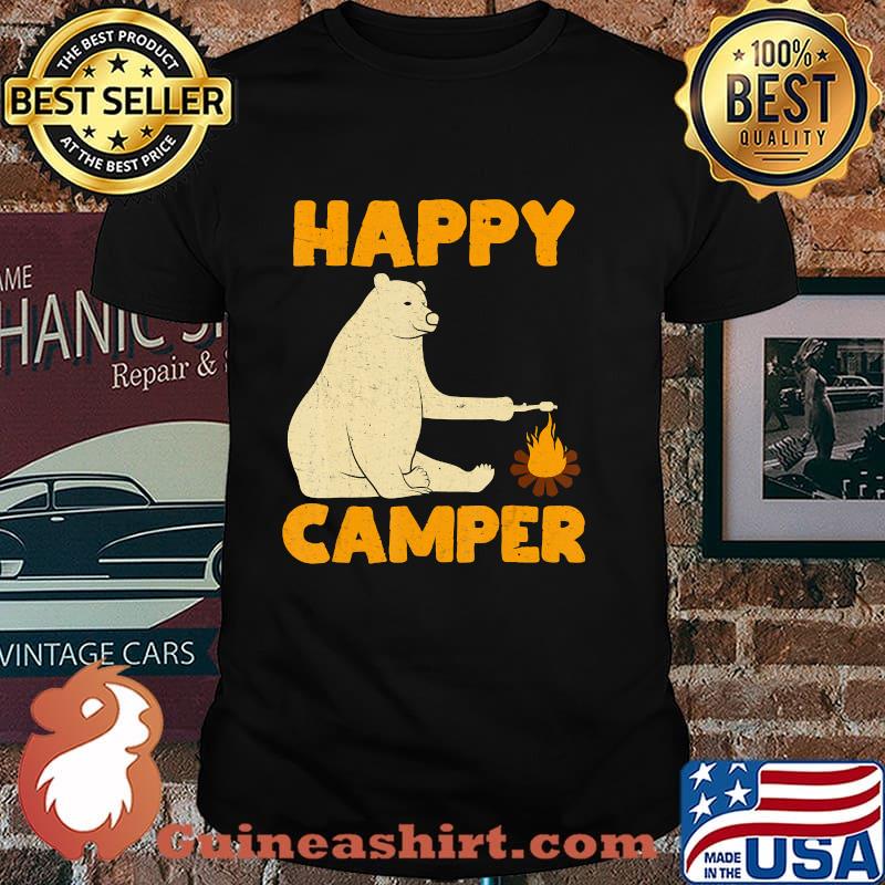 Happy Camper Bear Camping Hiking Fireplace T-Shirt