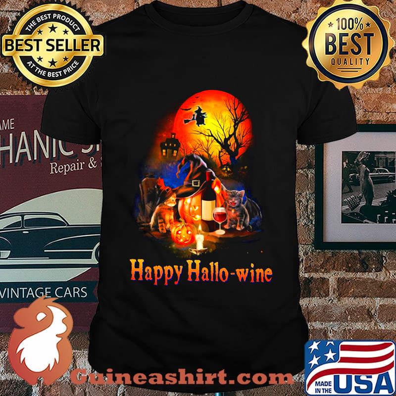 HAPPY HALLO-WINE CAT PUMPKIN SUNSET HALLOWEEN SHIRT