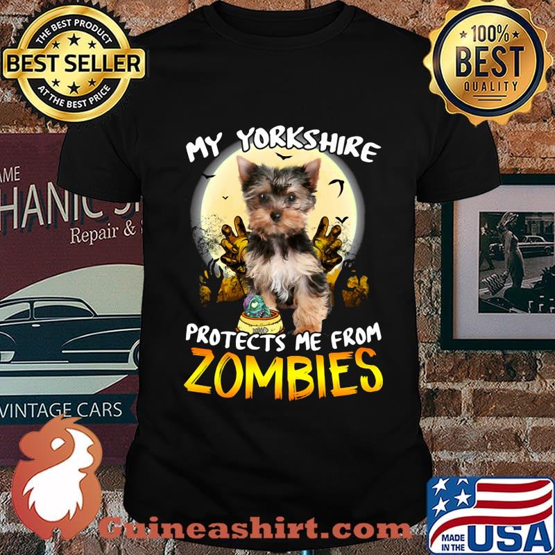 Happy halloween my yorkshire protects me from zombies moon shirt