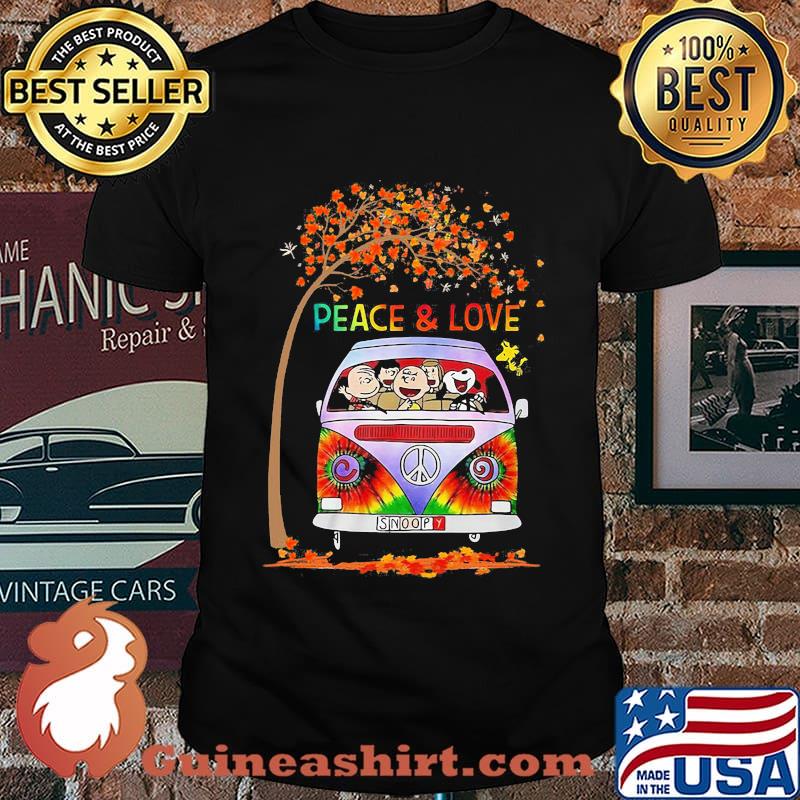 Hippie bus the peanuts snoopy peace and love leaves tree shirt