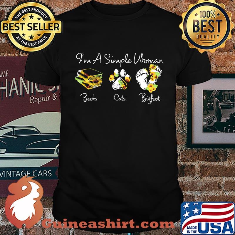 I'm a simple woman books paw cats bigfoot leopard sunflower shirt