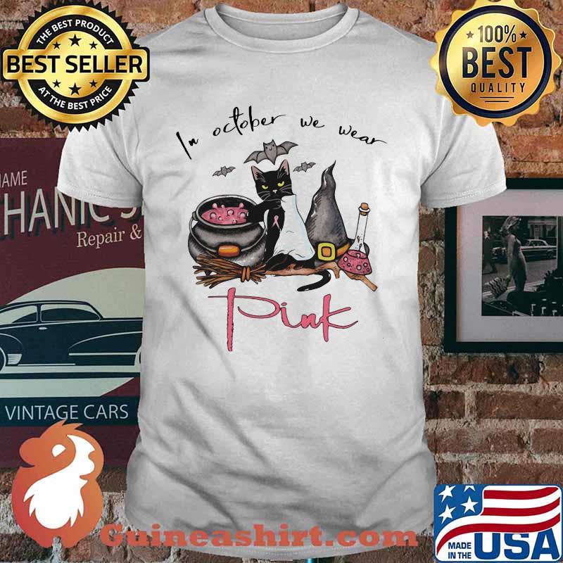 In october we wear pink black cat witch shirt