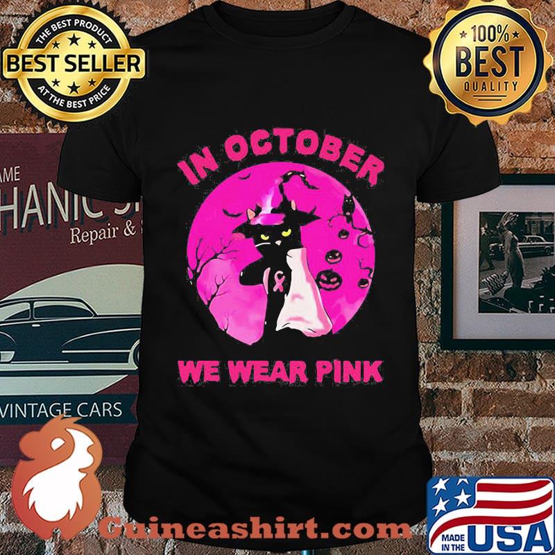 IN OCTOBER WE WEAR PINK CAT SUNSET HALLOWEEN SHIRT