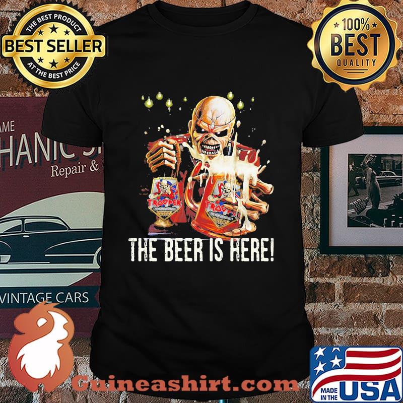 Iron maiden band skeleton the beer is here shirt