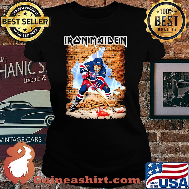 Iron maiden skeleton columbus blue jackets player hockey snow s Laides tee