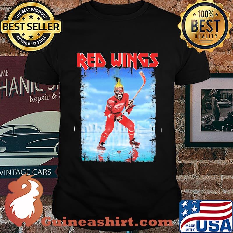 Iron maiden skeleton detroit red wings player hockey shirt
