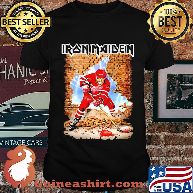 Iron maiden skeleton detroit red wings player hockey wall shirt