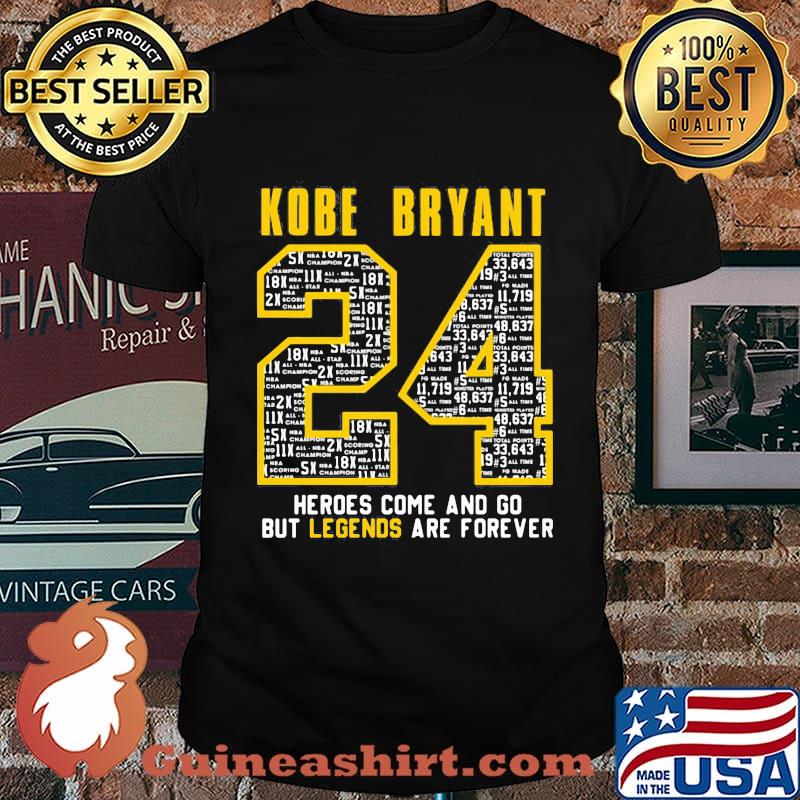 Kobe bryant 24 heroes come and go but legends are forever shirt