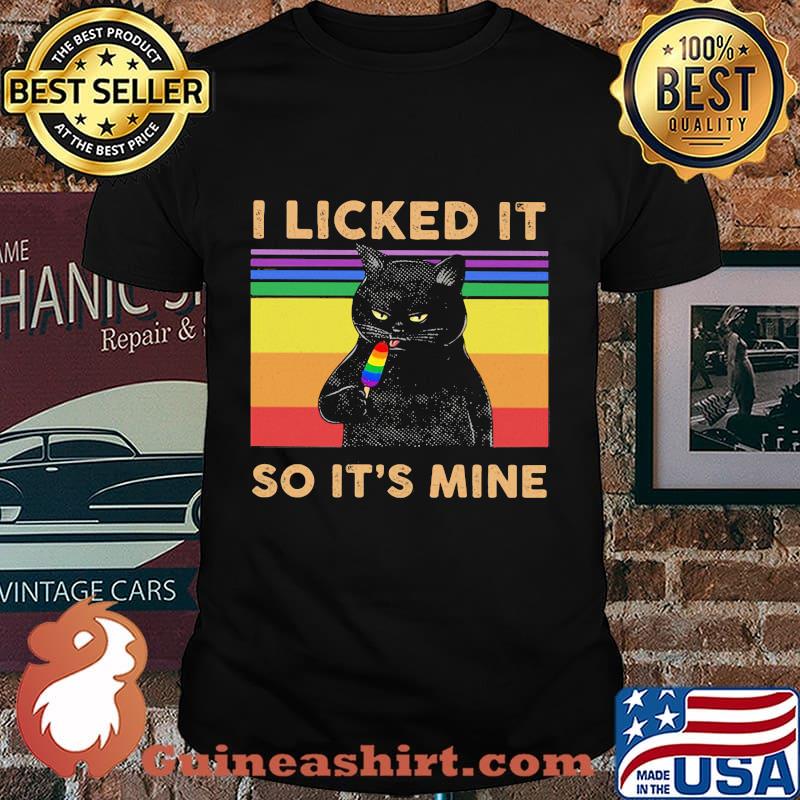LGBT Black Cat Cream I licked it so it's mine vintage retro shirt