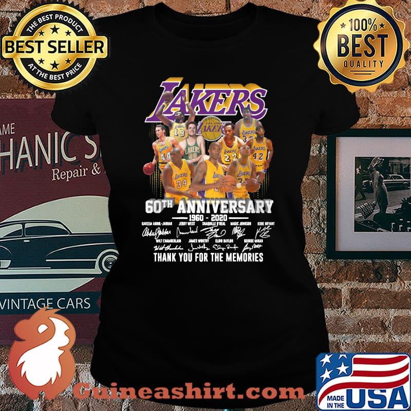 Los angeles lakers 60th anniversary 1960 2020 thank you for the memories signatures s Laides tee
