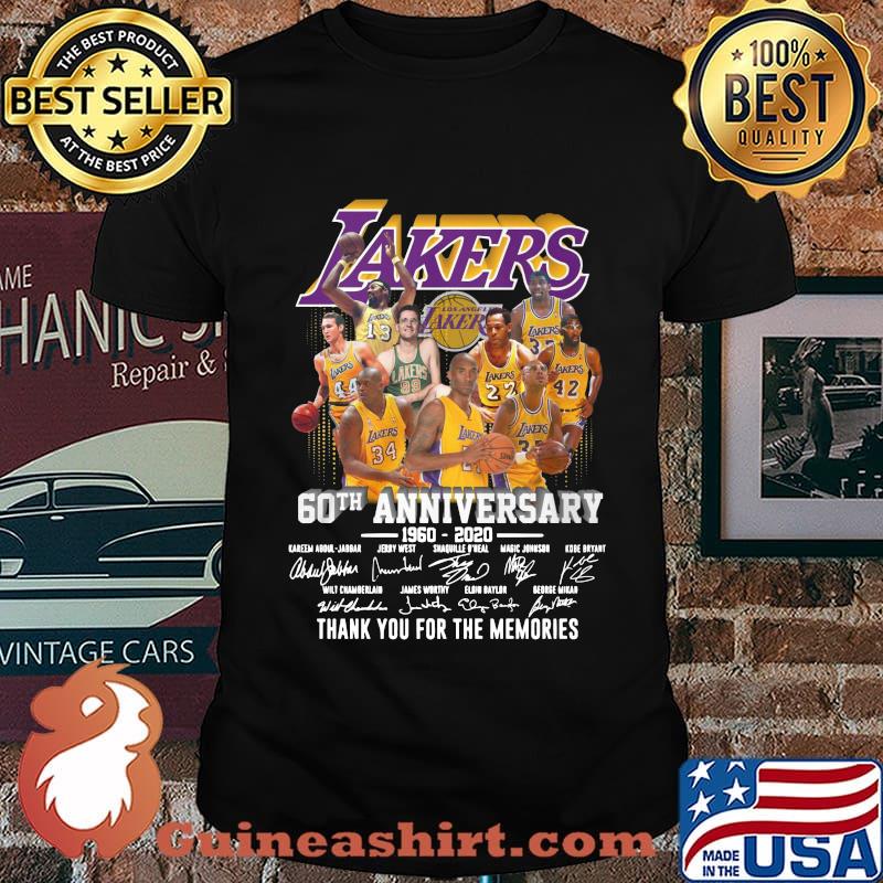 Los angeles lakers 60th anniversary 1960 2020 thank you for the memories signatures shirt