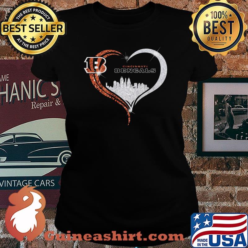 Love cincinnati bengals logo heart diamond s Laides tee