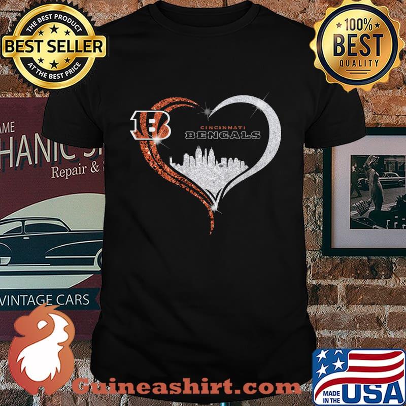 Love cincinnati bengals logo heart diamond shirt