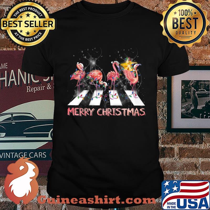 Merry christmas flamingo abbey road lights shirt