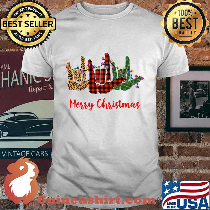 Merry christmas hand sign language leopard shirt
