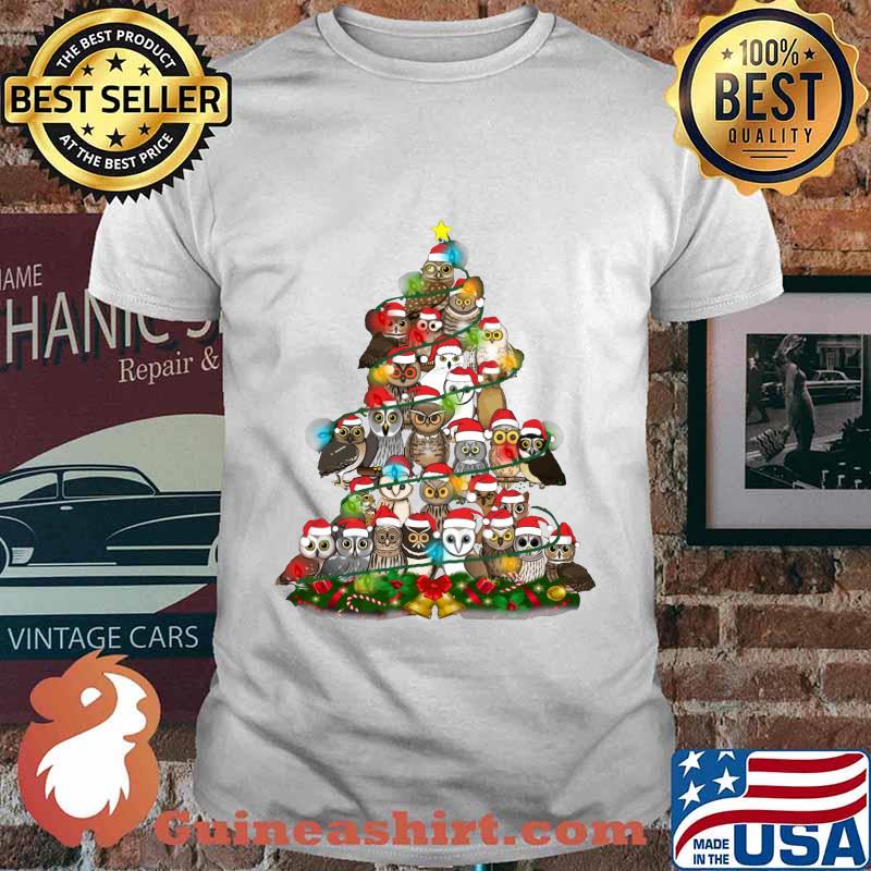 Merry christmas tree owl santa claus shirt