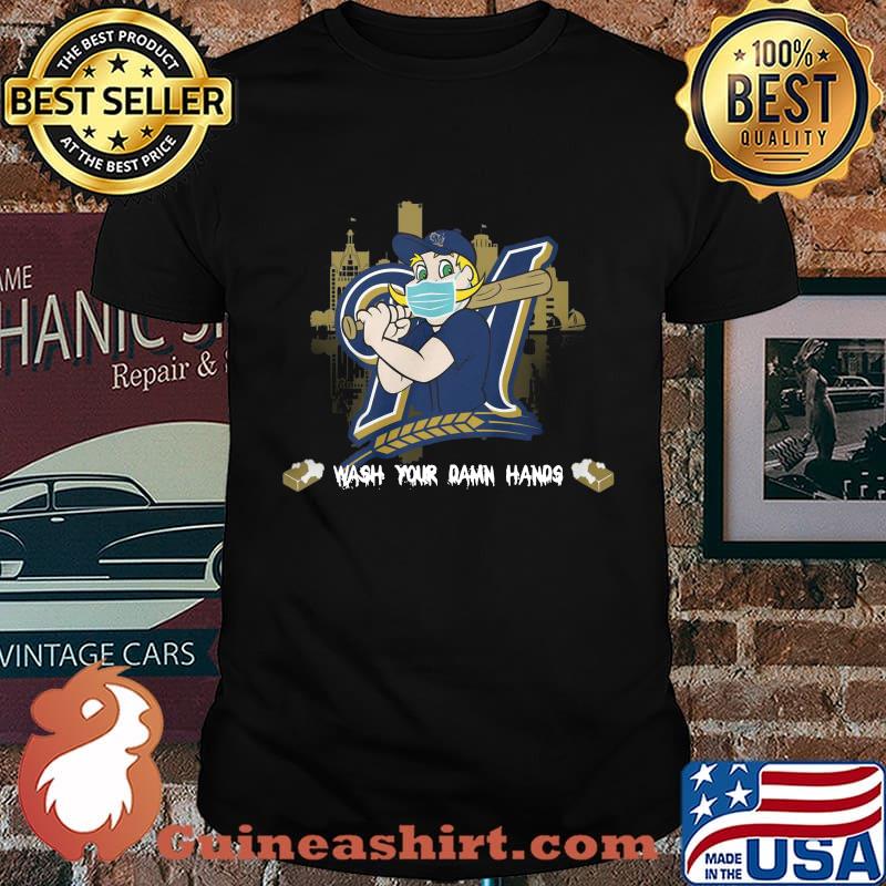 Milwaukee brewers players mask wash your damn hands shirt