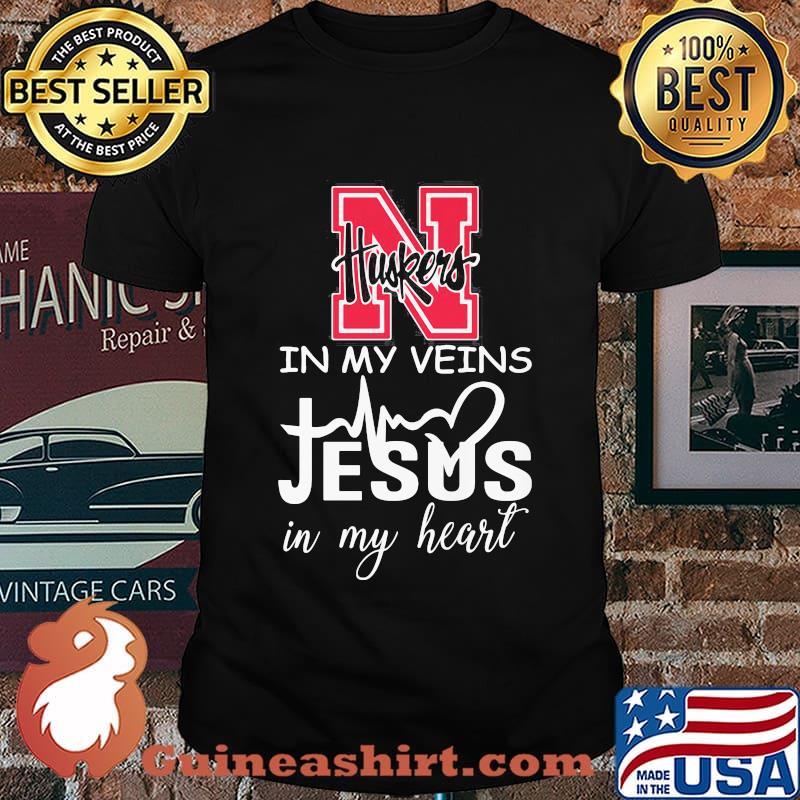 Nebraska cornhuskers in my veins jesus in my heart shirt