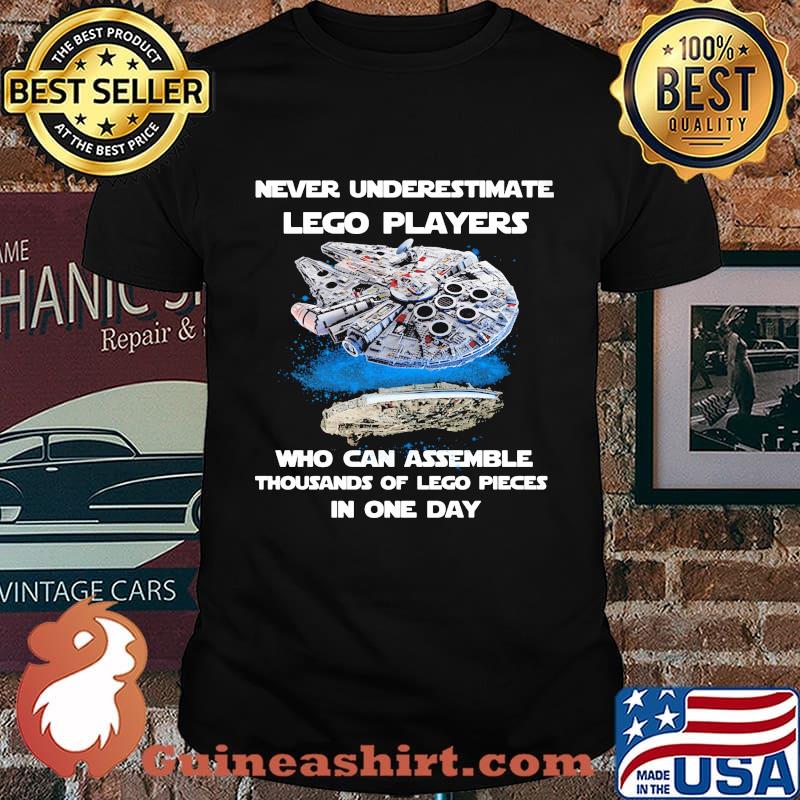 Never underestimate lego players who can assemble thousand of lego pieces in one day logo shirt