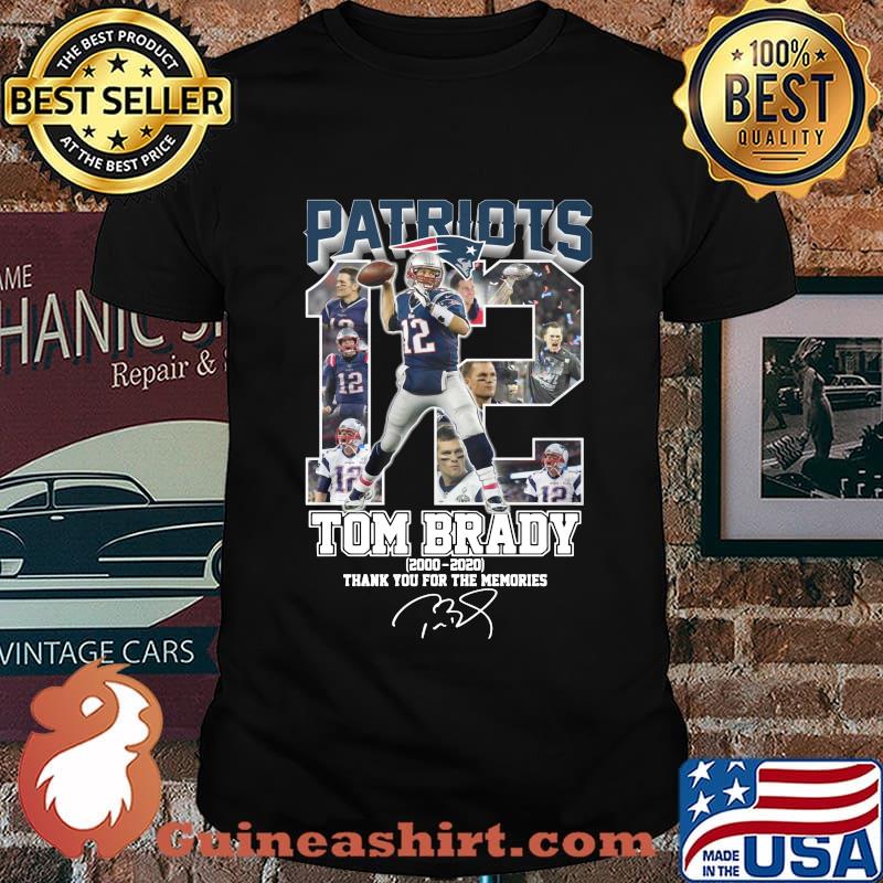 New england patriots 12 tom brady 2000 2020 thank you for the memories signature shirt