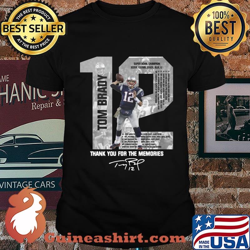 New england patriots 12 tom brady thank you for the memories signature shirt