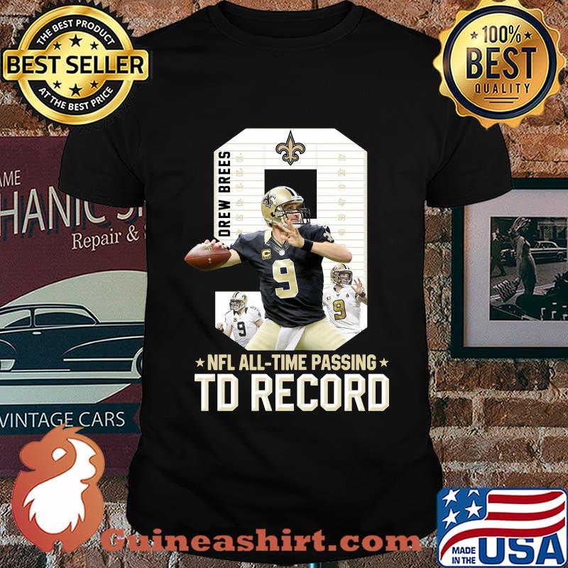 New orleans saints 9 drew brees nfl all time passing td record shirt