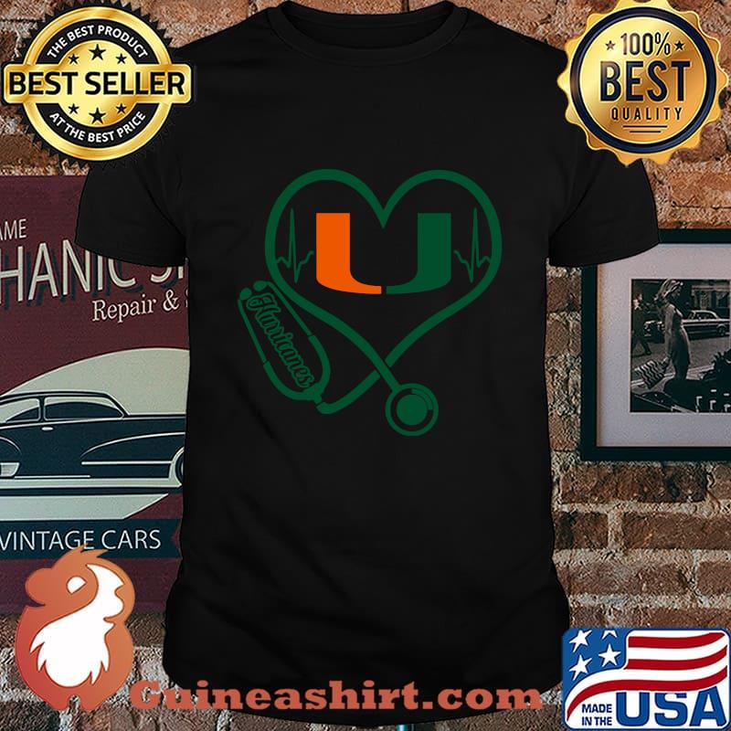 Nurse stethoscope miami hurricanes heartbeat shirt