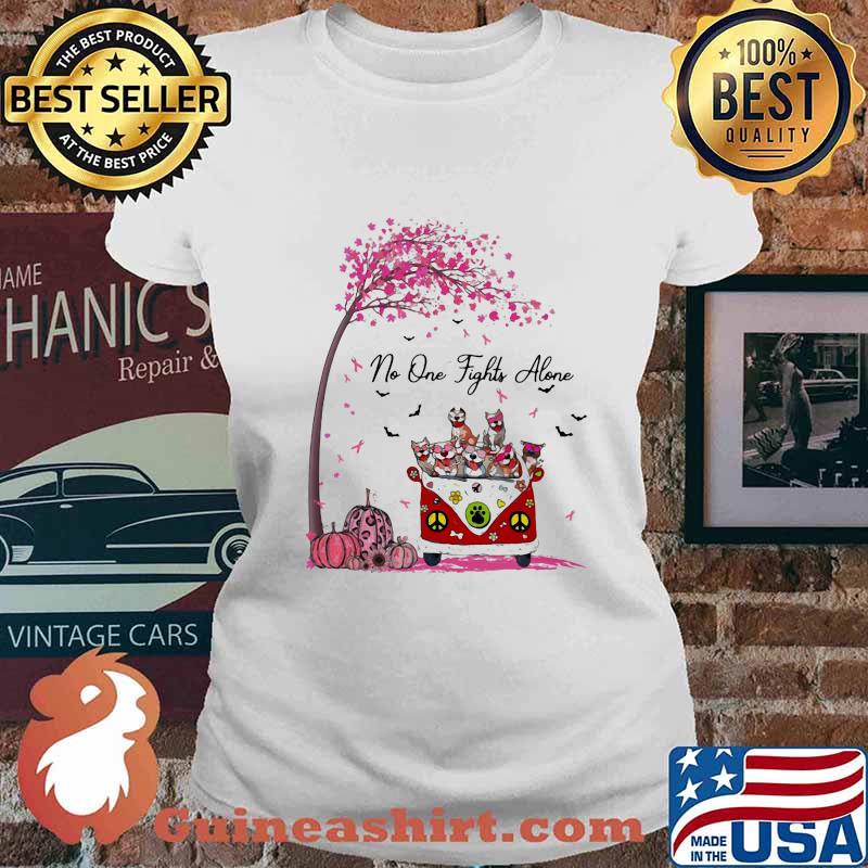 Peace bus cats no one fights alone pink leaves tree cancer awareness s Ladies tee