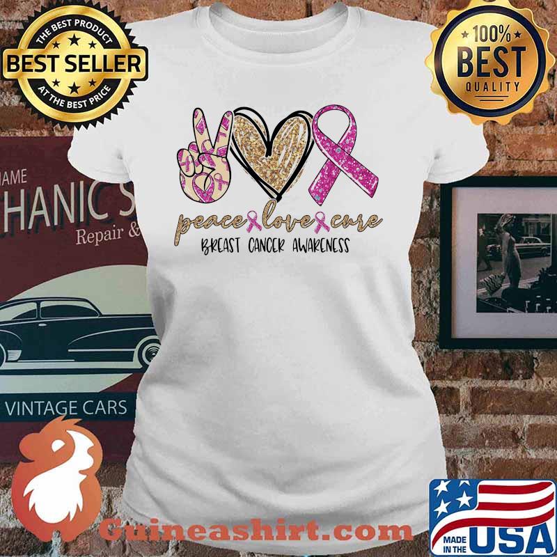 Peace love cure breast cancer awareness diamond s Ladies tee
