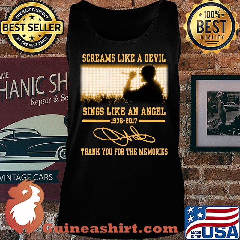 Screams like a devil sings like an angel 1976 2017 thank you for the memories signatures s Tank top