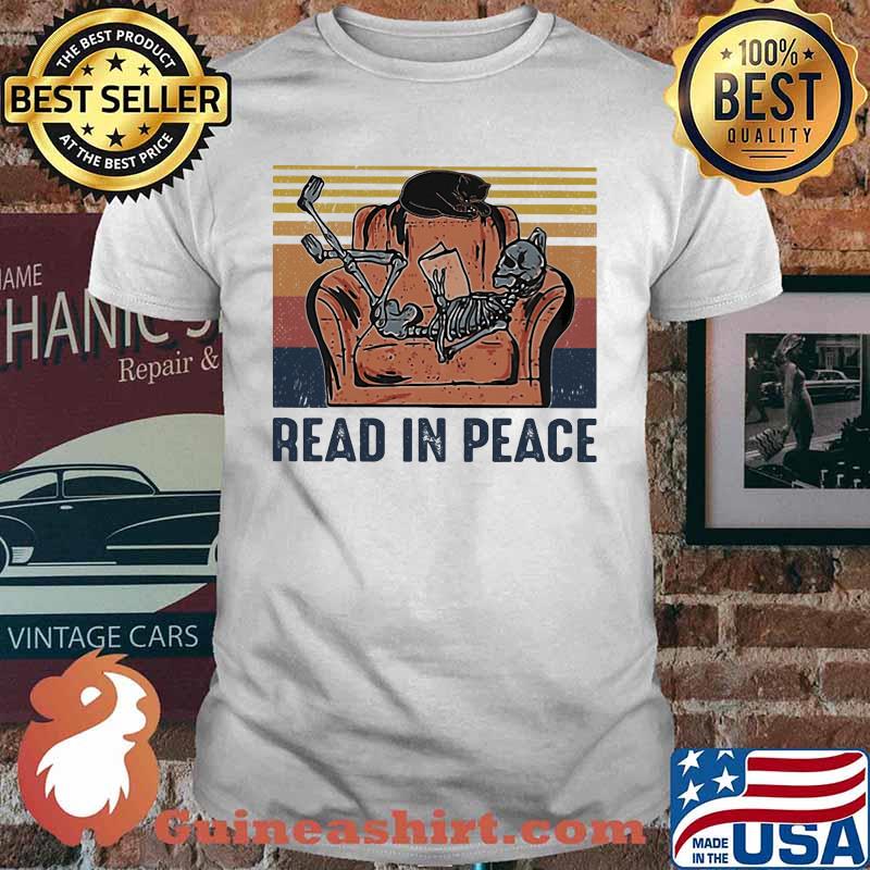 Skeleton Cat Read in peace vintage retro shirt