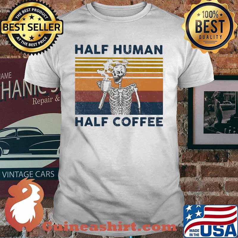 Skeleton half human half coffee vintage retro shirt