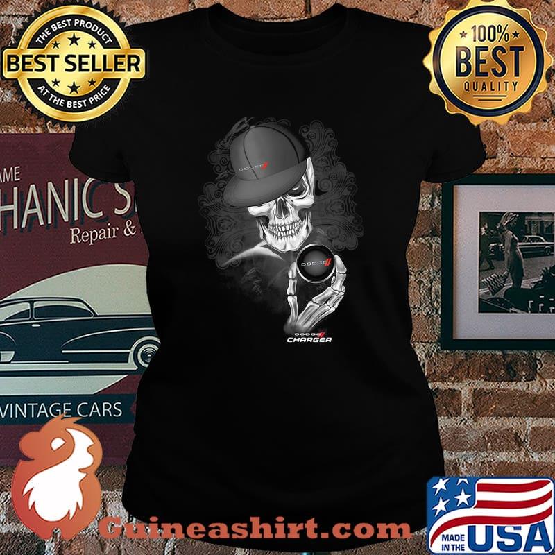 Skeleton holding dodge charger logo s Laides tee