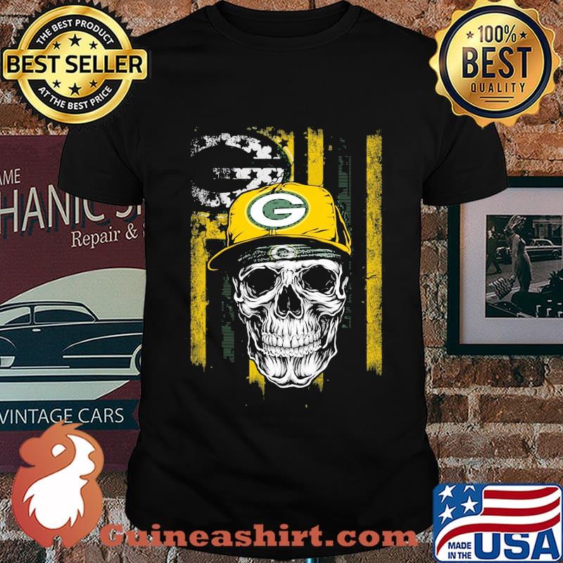 Skull green bay packers logo american flag independence day shirt