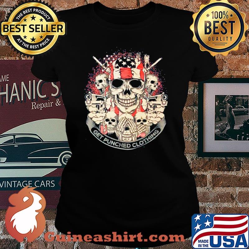 Skulls gun get punched clothing american flag independence day s Laides tee