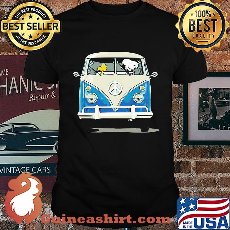 Snoopy and woodstock riding a peace bus shirt