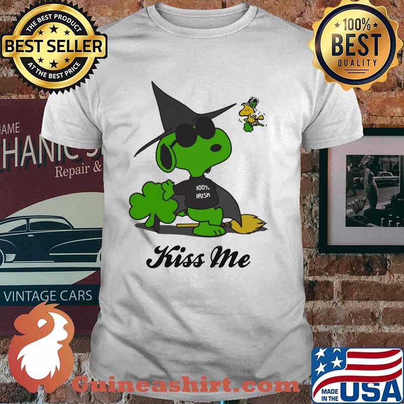 Snoopy and woodstock witch kiss me happy st. patrick's day shirt