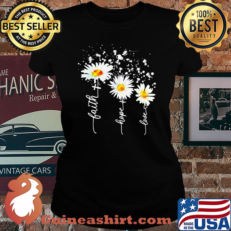 Snoopy faith hope love heart flowers s Laides tee