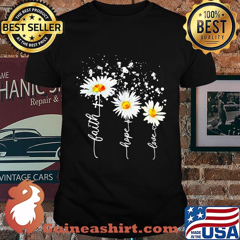 Snoopy faith hope love heart flowers shirt