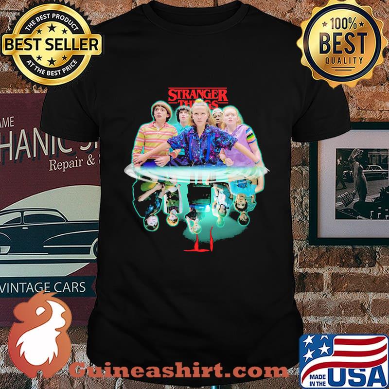 Stranger things movie characters water reflection shirt