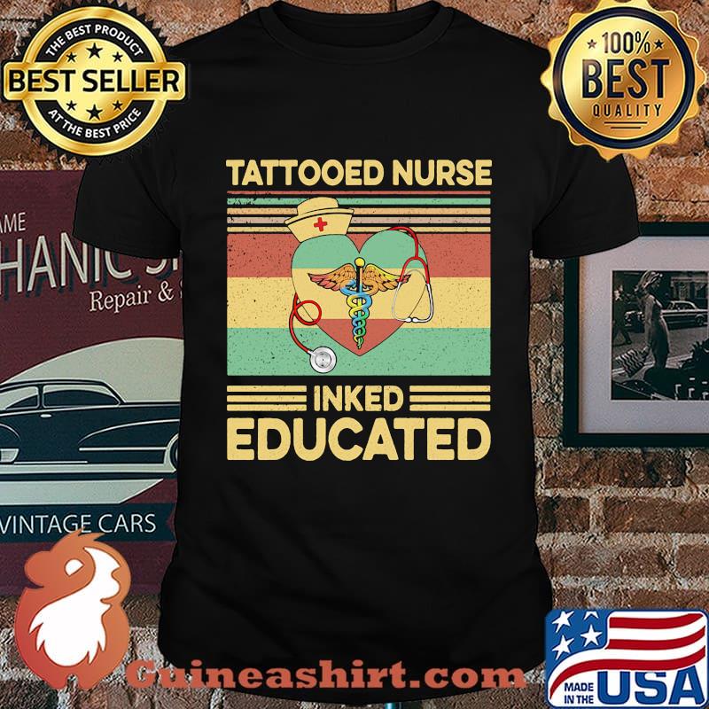 Tattooed nurse inked educated heart vintage retro shirt